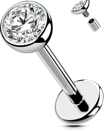 OUFER Body Piercing Internally Helix Earring Jewellery Titanium Lip Stud 18G 6/8/10/12mm Tragus Conch Lobe Bar CZ Labret Piercing Jewellery Nose Stud Nostril Piercings Women Men