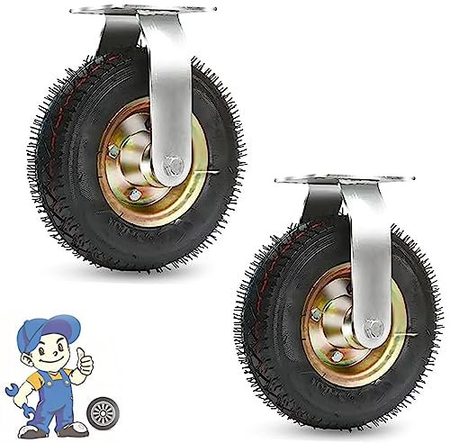 PWOBFBAZ Heavy Duty Rubber Caster Wheel, Swivel Castors, 2 Swivel, 2 Fixed Pneumatic Wheel, Shock Absorption, Highly-Elastic, with Screws, Wheelbarrow Tires, for Garden Carts