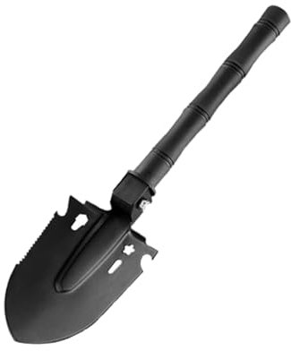 LuminescentDream Pala De Nieve Plegable para Exteriores Pala de Nieve Plegable Ligera y portátil con Mango Antideslizante Brújula de Cola para Camping Jardín Supervivencia Senderismo(Negro)