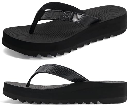 KuaiLu Chanclas Mujer Moda Plataforma Ligero Yoga Mat Flip Flops Dressy Verano Playa Tanga Sandalias Suave Cómodas Cushión, Negro EU 38