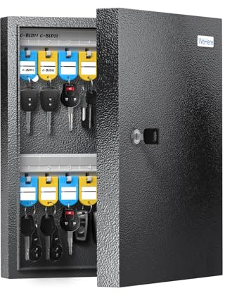 WeHere 32 Position Key Cabinet Organizer, Wall Mounted Lock Box, Security Storage Box Steel Key Cupboard for Home, Office, Garage & Warehouses