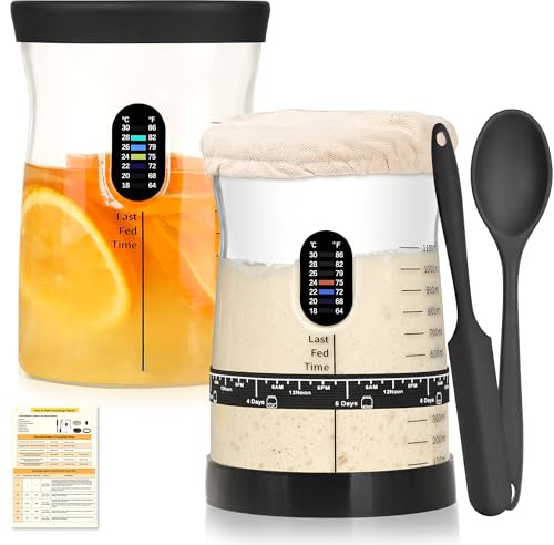 COCO BIRD 2-PACK Sourdough Starter Jar Kit,50oz Wide Mouth,Thermometer