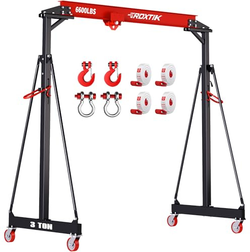 RDXTIK 3 Ton Gantry Crane with Manual Trolley, 6600LB Portable Shop Crane with 8.53-12.47 FT Adjustable Height and 9.06FT Max Width, Red