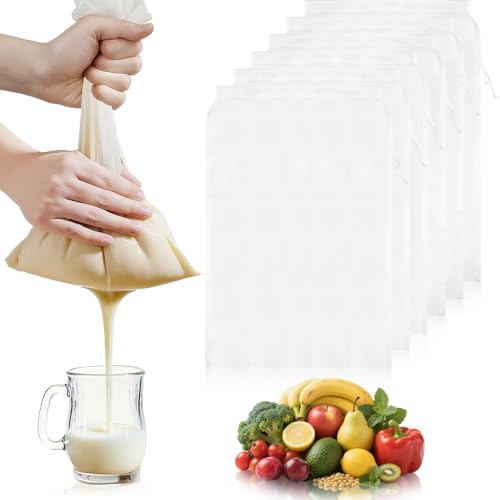 6 Pcs Nut Milk Bag Reusable Bulk, 100 & 200 Micron Nylon Mesh Strainer Bags, Mesh Bag for Juicing for for Efficient Cold Press Juicing, Nut Milk, Brewing & Straining (11.8 x 7.9)