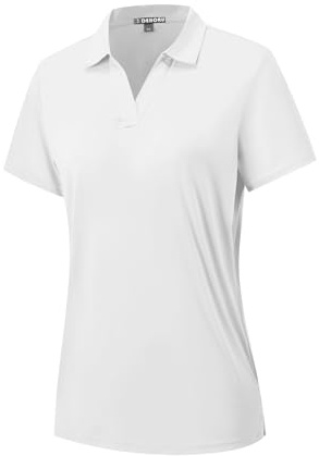 Polo da donna a maniche corte UPF 50+, protezione solare con scollo a V, elegante maglietta UV basic, maglietta estiva ad asciugatura rapida, per golf, tennis, sport, bianco, M