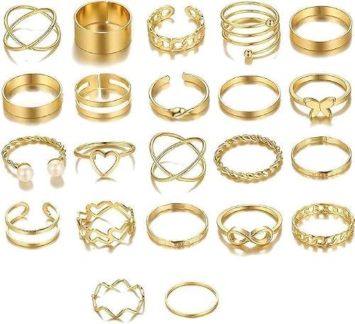 SGETHCH 22 Pack Gold Rings Set Adjustable Stackable Knuckle and Finger Rings Dainty Fashion Jewellery for Women and Girls for Daily Wear Parties and Special Occasions