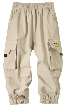 Volunboy Cargobyxor för pojkar med dinosauriebroderi, snabbtorkande, elastisk midja joggare 2–6 år, kaki, 4-5 �r