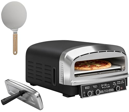 Four à pizza d'intérieur électrique Outsunny, appareil à pizza portable de comptoir avec pierre de 37 cm, double régulation de la température, 6 programmes préréglés et pelle, design compact pour le