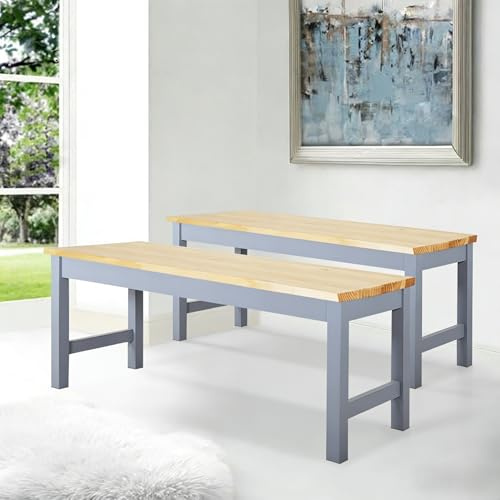 Warmiehomy Set of 2 Dining Bench,Elegant Modern Wooden Bench & Sturdy Frame