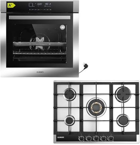 Gasspis set | 60 cm inbyggd ugn | gasspis med 5 lampor | gasspis med fullkoppsbrännare | luftfry-funktion | grill | varmluft | Aqua Clean