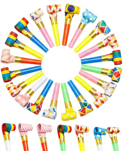 40 Party Blowers, party poppers for Celebrations and Gatherings | Pack of 40 Party Blowers, Vibrant Colours, Durable Construction, Ideal for Birthday Parties, Weddings and Graduations