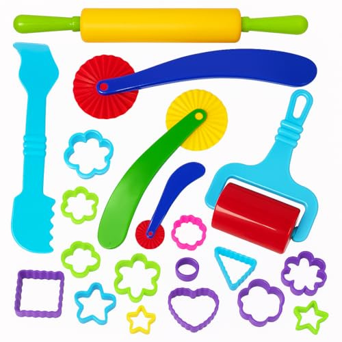 Playdough Accessories - 17 Piece Play Dough Tools, Cutters and Rolling Pin
