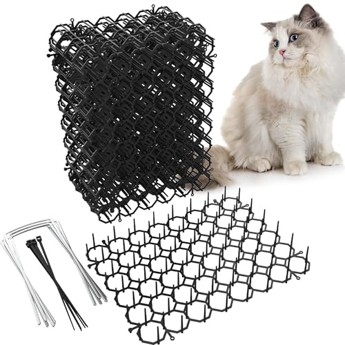 OCEANPAX 8.5 X 6.5 Inch Scat Mat for Cats with 12 Garden Staples & 12 Ties, 24 Pack Cat Deterrent Mat for Garden Fence & Animal Barrier