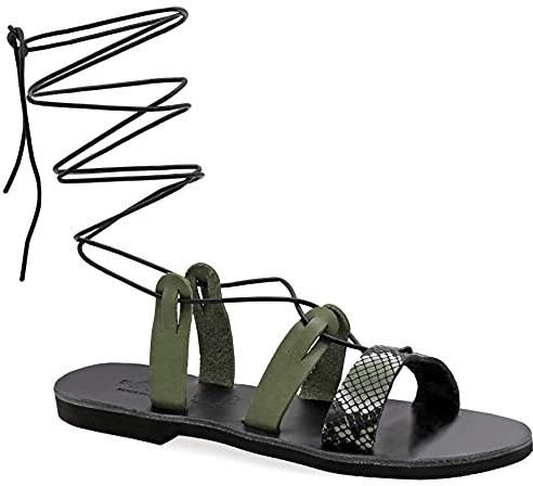 Emmanuela Sandalias de piel de becerro estilo griego antiguo, sandalias de gladiador hechas a mano, zapatos de verano con tiras de calidad, sandalias con cordones, Multicolor 2, 39 EU