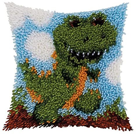 Knüpf Sets Knüpfkissen Zum Selber Knüpfen Knüpfteppiche Kleiner Dinosaurier Muster Kissen Kissenbezug Kreuzstich Latch Hook Kit Handwerk Erwachsene Kinder Kunsthandwerk,43*43cm/16.9*16.9 in