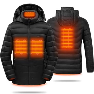 HEWINZE Veste Chauffante Homme avec batterie incluse,Manteau Chauffante Homme avec capuche pour L'hiver, la Chasse, L'extérieur, le Camping, Ski Équitation.