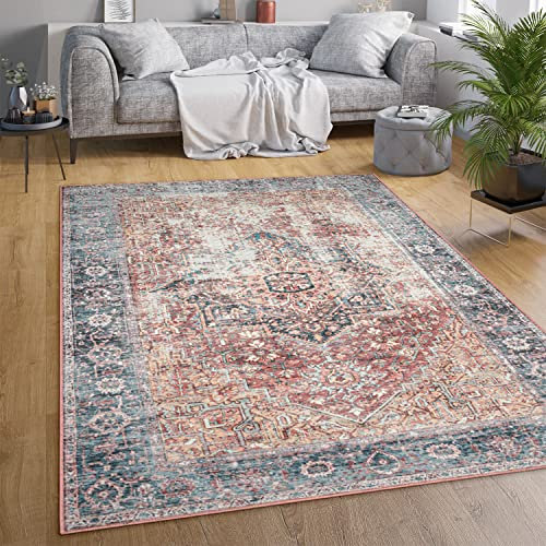 Paco Home Waschbarer Teppich Wohnzimmer Schlafzimmer Vintage Muster Flachgewebe Modern Orientalisch Ornament Pastell, Grösse:140x200 cm, Farbe:Bunt 3