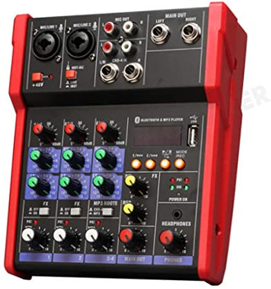 Bluetooth 4-Channel Dj Controller Mixer Professional Mixing Console with Reverb Effect for Home Live Stage (Color : A)
