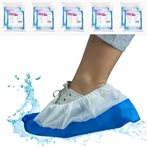 500x ARNOMED® Schuhüberzieher Mehrweg [WASSERDICHT], Galoschen, Schuh Überzieher Mehrweg, Starke Überschuhe Latexfrei, Einheitsgröße Wasser, und Staubdicht, Extra Starkem CPE+PP Material