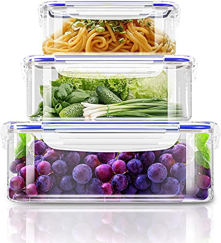 KICHLY 6er Vorratsdosen Mit Deckel (3 Behälter, 3 Deckel) Tupperdosen Frischhaltedosen,Meal Prep Boxen Auslaufsicher Gefrierbehälter, BPA-Frei Küchen Aufbewahrungsbox Organizer (Blau)