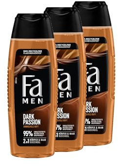 FA Gel doccia da uomo Dark Passion (3 x 250 ml), 2 in 1 per corpo e capelli, con il profumo maschile di sandalo seducente e spezie orientali, formula delicata e vegana