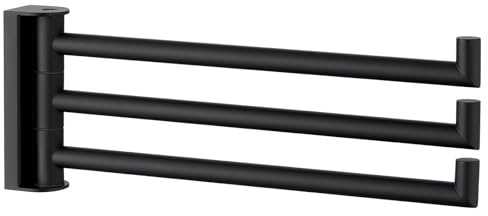 Angle Simple Swivel Hand Towel Holder, SUS 304 Stainless Steel Foldable 3 Towel Bars for Bathroom, Matte Black