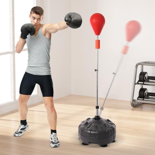 TESUGN Punchingball Boxstand 120-160 cm, saco de boxeo ajustable independiente, pelota de entrenamiento Speed-Reflex para entrenamiento de artes marciales, equipo de boxeo, equipo de entrenamiento