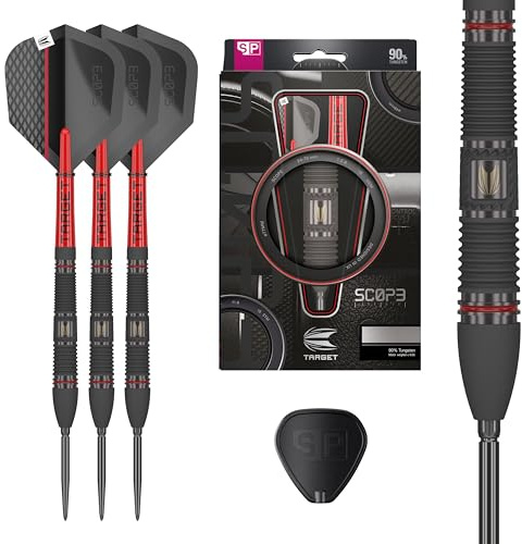 Target Darts Scope Steel Tip Swiss Point Darts, 90% Tungsten Dart Set, Barrel 02-24G, Black & Red Darts, Professional Dart Set with Swiss Points & Tool