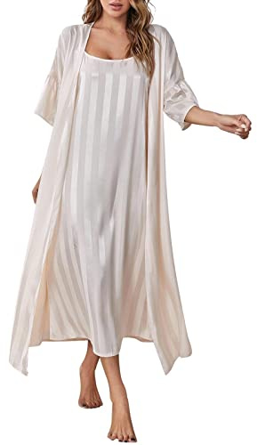 Ensemble de vêtements de nuit sexy 2 pièces, pyjama long en soie, nuisette en satin, peignoir kimono, longue nuisette de mariage, lot de 2, peignoir, robe de chambre, robe de chambre légère avec