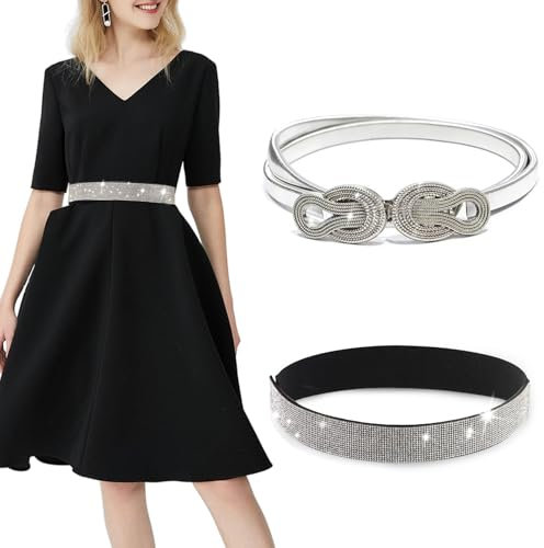 YMTWSRY 2 Stück Glitzergürtel für abendkleid, Breiter Dekorativer Gürtel Stretch Kettengürtel Bling Cinch Breit Rhinestone Belt Strass Taillengürtel für Kleid Damen Mädchen