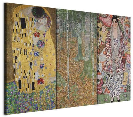 murando - Tableau triptyque mural Ensemble 120x80 cm (3 pièces de 40x80 cm chacune) – Impression sur toile - Klimt Palette De Couleurs Chaudes Composition De Peintures Jaune Gustav l-G-10411-b-a