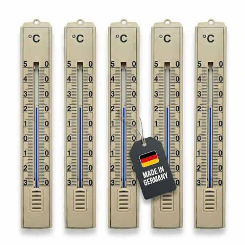 Lantelme 5 termometri esterni con indicatore di temperatura da -30 °C a 50 °C, set di termometri analogici in plastica, colore beige, resistente alle intemperie, per esterni, terrazza, balcone