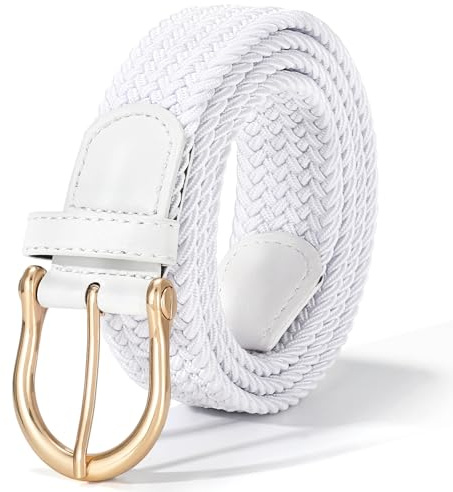 XZQTIVE Ladies Stretch Belts - Women's Elasticated Woven Braided Fabric belts with Gold Buckle, 1.3 inch Wide Casual Belt for Jeans Pants