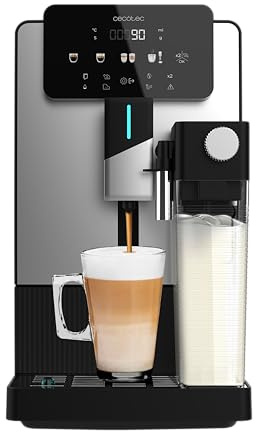 Cecotec Cafetera Superautomática Cremmaet Latte. 1350W, 19 Bares, Thermoblock, 6 Bebidas, Vaporizador, 5 Niveles Molido, Depósito Grano 150g, Leche 400ml y Agua 1.1L, Limpieza Automática, Panel Táctil