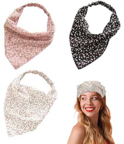 Homiladi 3 Pcs Hair Bandana | Elastic Headband Scarf | Boho Floral Bandanas for Girls, Women (Multi-Coloured, One Size)