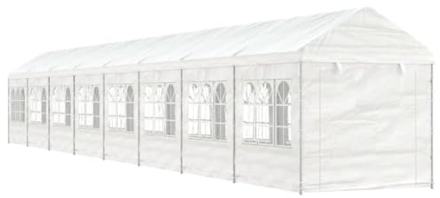 Gazebo da Giardino con Tetto e Pareti, in Polietilene e Acciaio Zincato, Design Pratico con 2 Ingressi, Gazebo Campeggio, Tenda per Feste, per Eventi e Relax all'Aperto,Bianco, 17.84 x 2.28 x 2.69 m