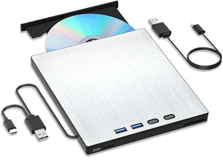 OUHFCASN Unidad de CD/DVD Externa 7 en 1 USB 3.0 Tipo C, Reproductor de CD/DVD portátil, grabadora y lectora for Ordenador portátil Amplia compatibilidad
