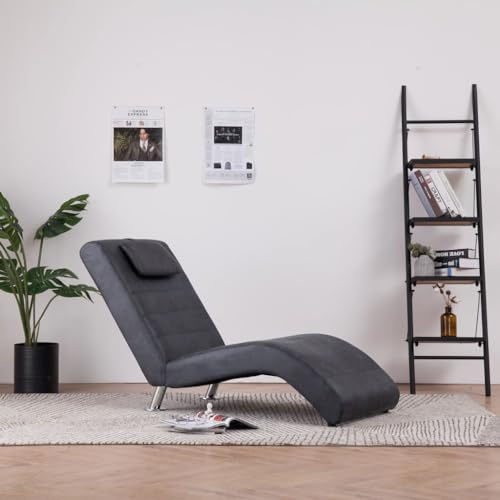 Mokuyary Chaise Longue with Cushion, Grey Suede Look, Lounge Chair, Lounger, Sleeping Chair, TV Chair for Living Room, Bedroom and Office