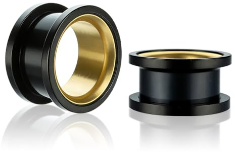 IGXX Ear Tunnel Plugs i Rostfritt Stål, 1 Par 8mm Öronpluggar, Svart & Guld, Piercing Smycken Stretcher, Herr & Dam