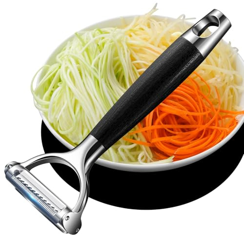 Huakai Multifunctional Potato Peeler, Straight Blade Handles Routine Peeling Tasks with Ease, While the Serrated Blade is Perfect for Slicing Carrots, Zucchini, or Cucumbers into Thin Strips