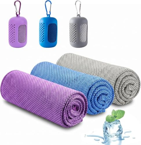 Dexpally 3 Piezas Toalla Gimnasio Toalla de Enfriamiento Microfibra Toalla Refrescante Deporte Cooling Towel Toallas de Refrigeración para Fitness, Yoga, Deporte, Viajes (Morado/Gris/Azul)
