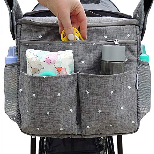 Bostar Borsa passeggino multifunzionale grande capacità, tracolla universale, 34x32x19 cm, grigio, 1 unid.