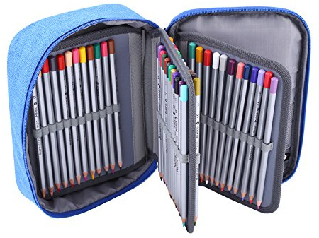 Federmäppchen mit 72 Fächern, Mehrschichtiges Faltbares Etui mit Großem Fassungsvermögen Reißverschluss Stifttasche mit Reißverschluss für Künstler Studenten Büro Kunsthandwerk(Blau)