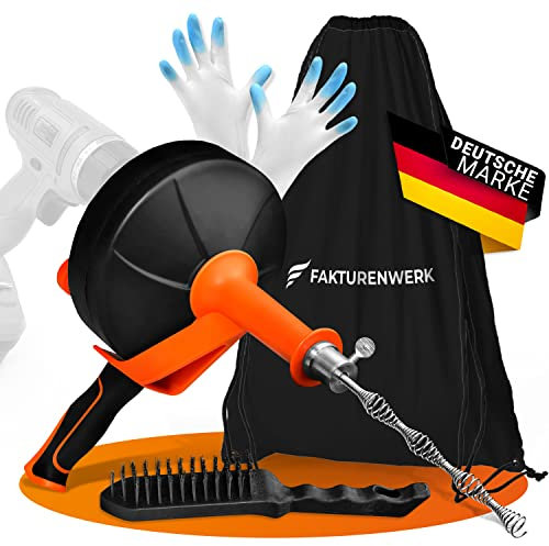 FAKTURENWERK® Rohrreinigungsspirale [7.5M] - Extra lange Rohrspirale inkl. Bohraufsatz - Effektive Abflussspirale gegen Verstopfungen - Verbesserte Version [2024]