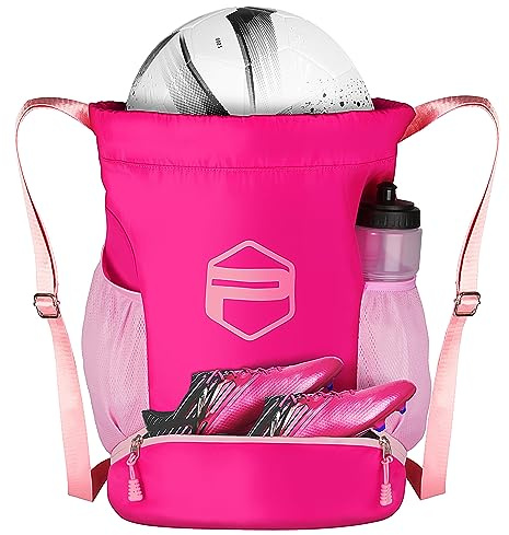 Picador Soccer Ball Bags, Drawstring Basketball Backpack for Sport Training with Ball Shoe Dry and Wet Compartments(Pink)