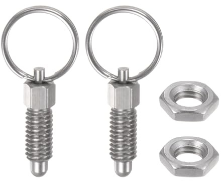 sourcing map 2Pcs Spring Plunger with Pull Ring M6x1 Thread Size 0.47 Thread Length Pin Dia.4mm Round Head Stainless Steel Non-Locking Retractable Index Plunger for Industrial Equipment