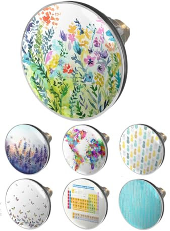 arteneur® - Pop Up Waschbeckenstöpsel mit Motiv Bunte Blumen | Abflusssieb | Doppel Dichtung | Universal Abflussstöpsel 34mm – 41mm | Pop Up Ventil Waschbecken Stöpsel