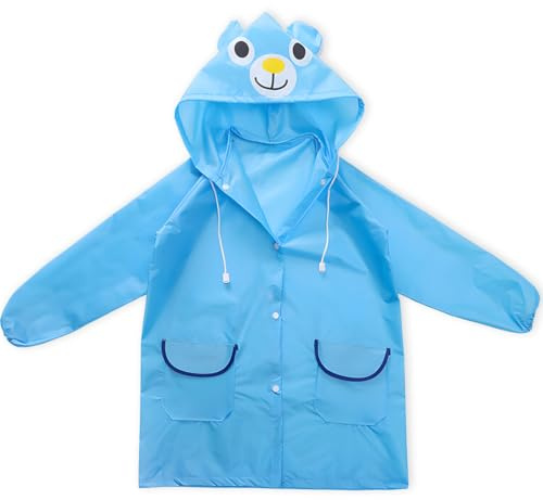 BLPRKOT Poncho de Pluie Imperméable pour Enfant, Réutilisable EVA Imperméable Enfant Capuchon Vêtements de Pluie, Pour voyage, randonnée, Va à L'école, Equitation, Taille Unique (bleu