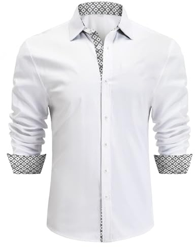 Misfuso Chemise Homme Manche Longues Mariage Casual Regular Fit Blanc XXL