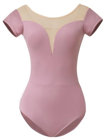 ROYAL SMEELA Maillot de Danza Ballet para Mujer - Body de Bailarina Adulto Manga Corta - Negro